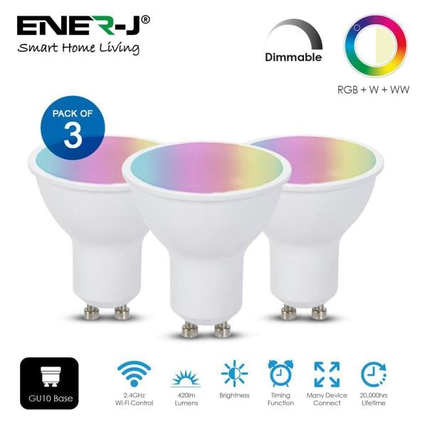 ENER-J 5W GU10 Smart WiFi LED Bulb, Dimmable RGB & Tunable White Spotlight, Alexa & Google Home Compatible - Single Pack