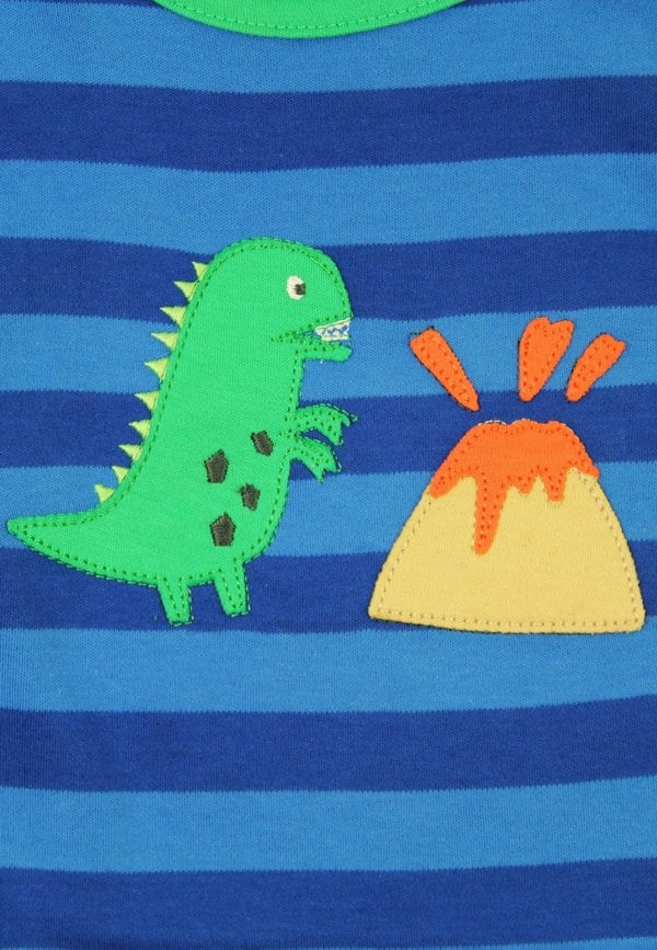 Toby Tiger Organic Blue Tonal Dinosaur Applique Long-Sleeved T-Shirt