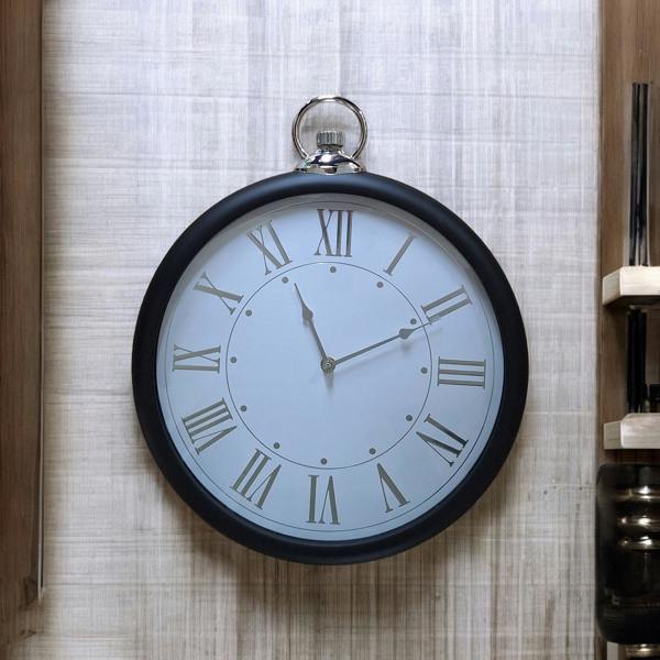 Sil Large 45cm Round Silver Roman Numeral Pocket Watch Wall Clock