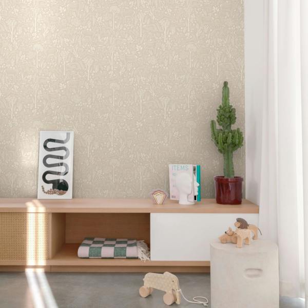 Grandeco Native Woodland Animals Nursery Textured Wallpaper, Beige
