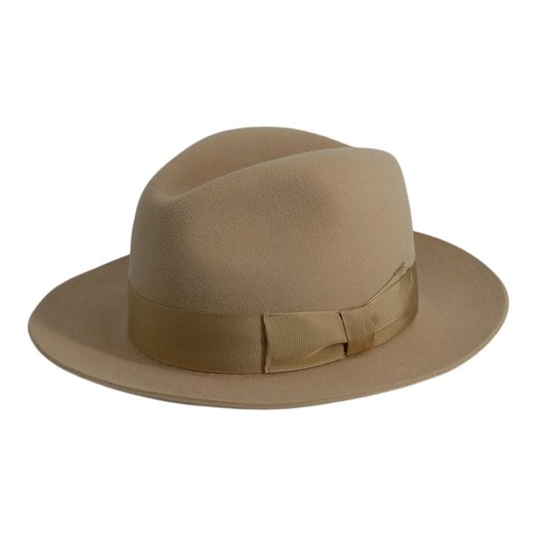 Gamble & Gunn 'Shirwell' Luxury Handmade Fur Felt Fedora - Sand With Tonal Gold Ribbon