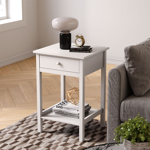Living and Home White Storage Side Table With Single Drawer