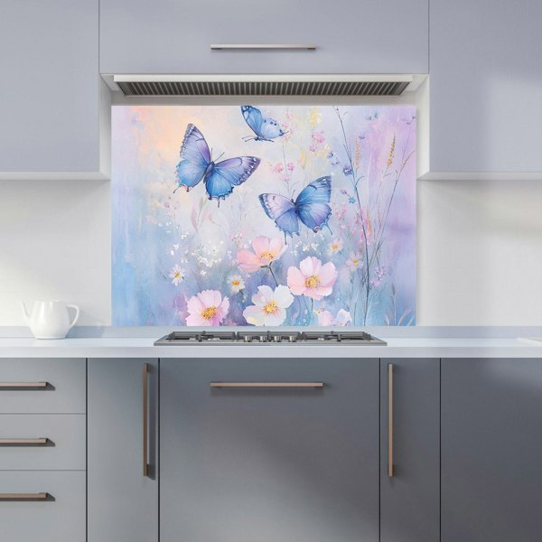 Warren Reed Blue Butterflies Glass Kitchen Splashback - 00015