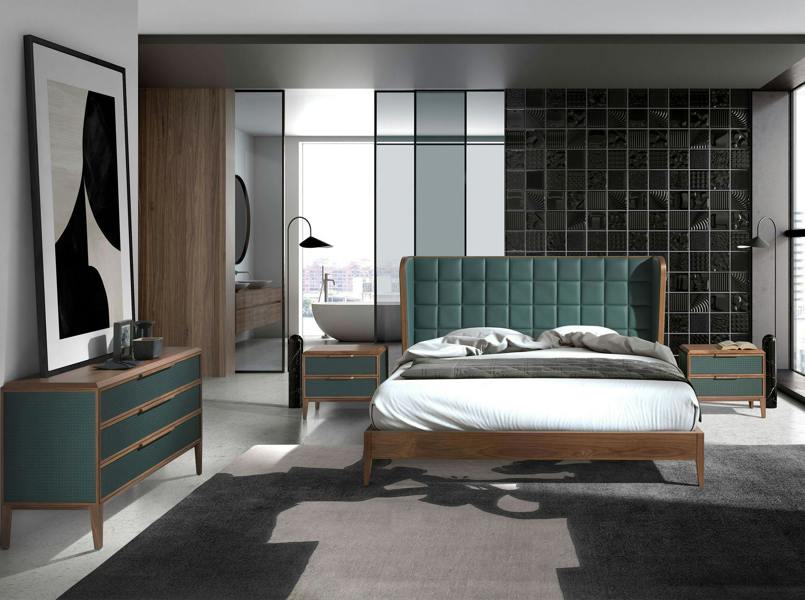 Angel Cerdá Dark green pvc and walnut bedside table 7149