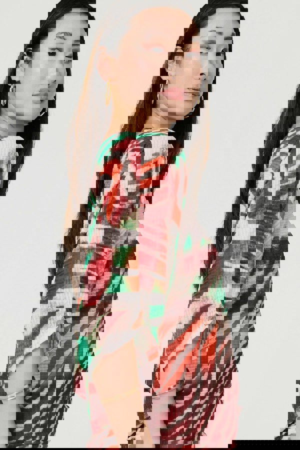 Green | Animal Print 3/4 Sleeve Relaxed Blouse