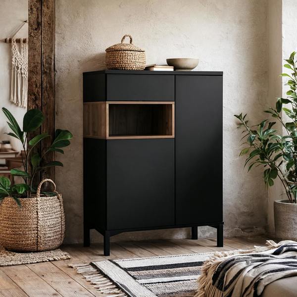 Wyld Haus Indigo Sideboard 2 Door 1 Drawer in Black and Walnut