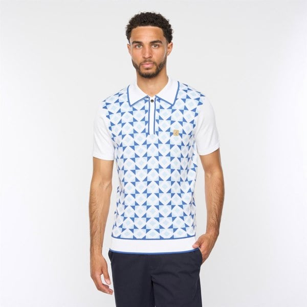 Gabicci V54GM07 Mens Ted Short Sleeve Pattern Knitted Polo Gabicci Vintage - WHITE