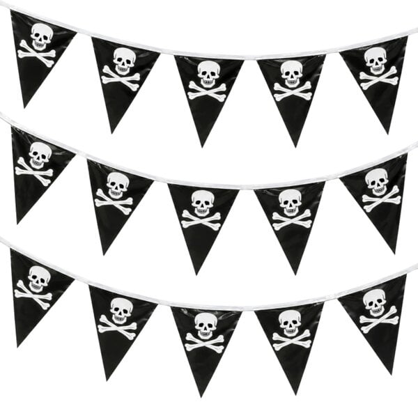 Shatchi 6m Pirate Bunting with Black Skull and Crossbones Pennants for Parties and Displays