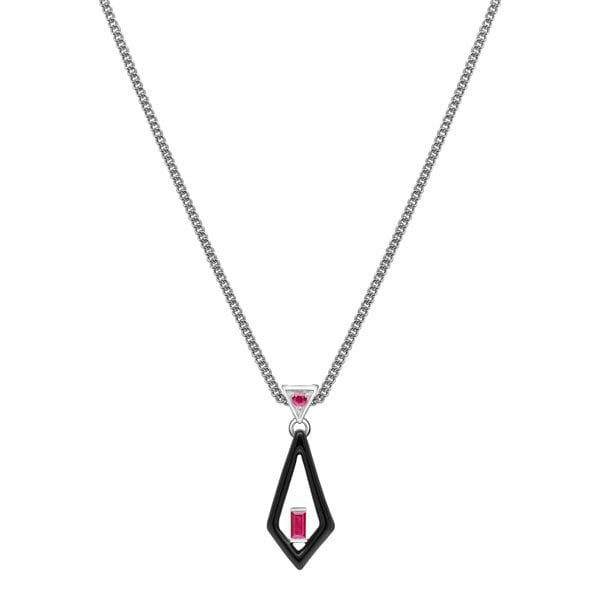 162P0263019 Grand Deco Enamel & Ruby Pendant in 9ct White Gold 1