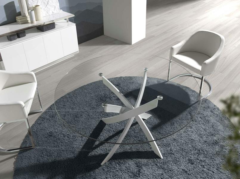 Angel Cerdá Round tempered glass and white steel dining table 1138