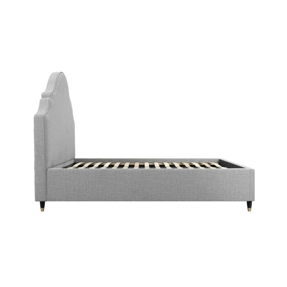 Wyld Haus Princeton Light Grey Linen Upholstered 4ft6 Double Bed Retro Headboard