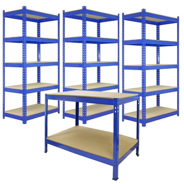 Monster Racking 3 x 90cm Q-Rax Blue Metal Racking Units & Workbench