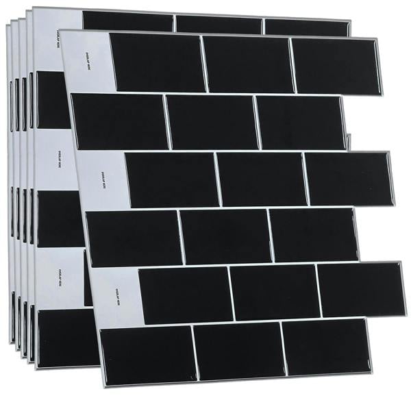 London Metro Classic Brick Pure Black Glossy Extra 3D Tile 30.5 x 30.5cm - 6 pcs