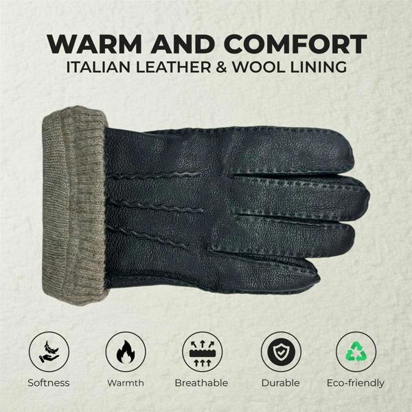 Infinity Leather Men’s Italian Leather Warm Wool Lining Winter Gloves - M-LGV-405