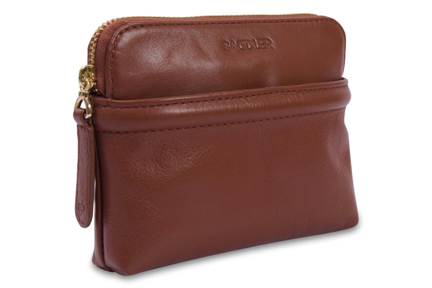 SADDLER "Louisa" RFID Real Leather Zipped Organiser and Cosmetic Pouch (Gift Boxed) - Tan