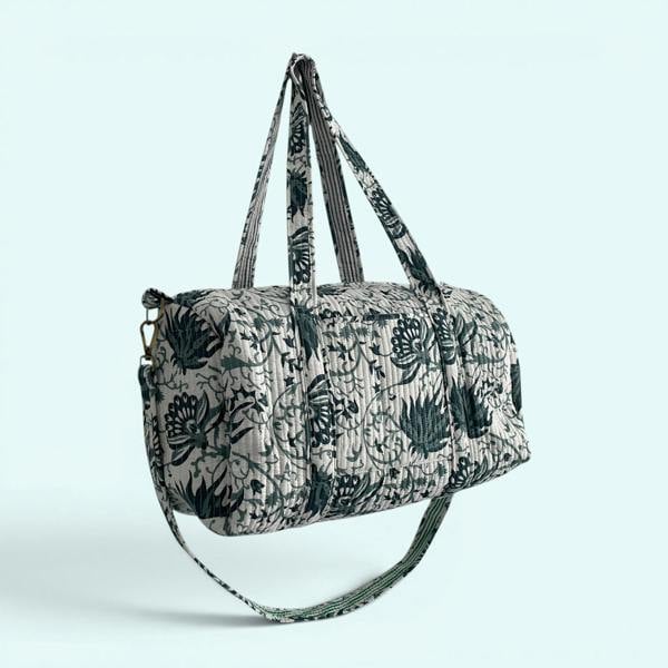 Hayley & Co Large Weekend Duffle Bag | Teal Block Print Floral