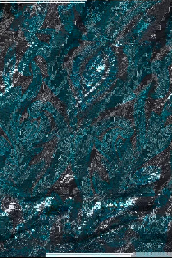 Square Neck Scalloped Embroidered Sequin Midi Dress - Emerald Green DR4124PLUS