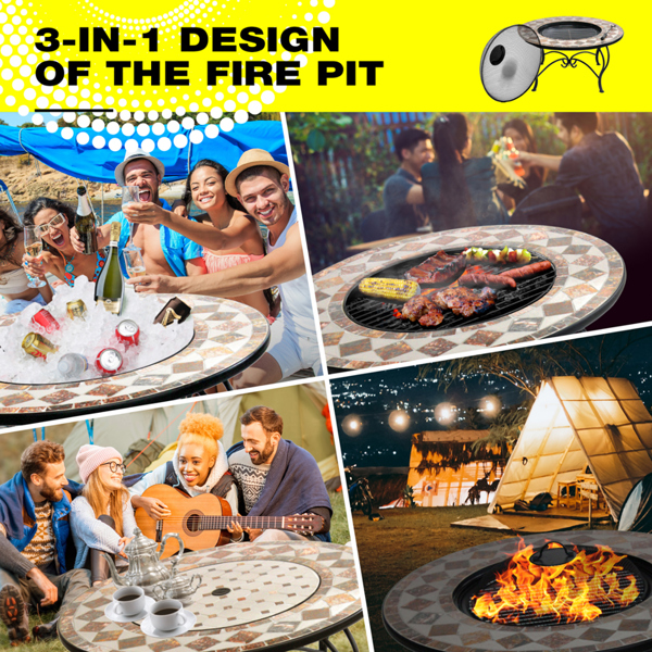 Homeology KENNOCHA Extravagant Garden and Patio Planter Heater Fire Pit Brazier, Coffee Table, Barbecue and Ice Bucket - Marble Finish