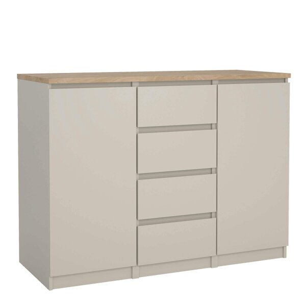 Wyld Haus Budapest Cream and Natural Oak Effect Sideboard 2 Doors 4 Drawers