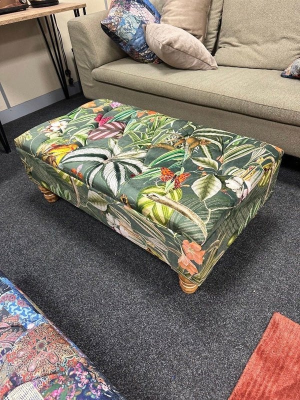 Green Floral Soft Vevet coffee table Ottoman Storage | premium Patterned Footstool Pouffe| - ISTOOLS