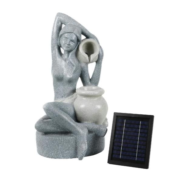 Gardenwize Solar Powered Bathing Lady Water Feature with LED Lights and Battery Backup