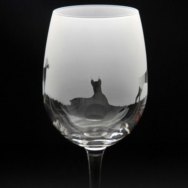 Glyptic Glass Art Dobermann Dog Crystal Wine Glass - Hand Etched/Engraved Gift
