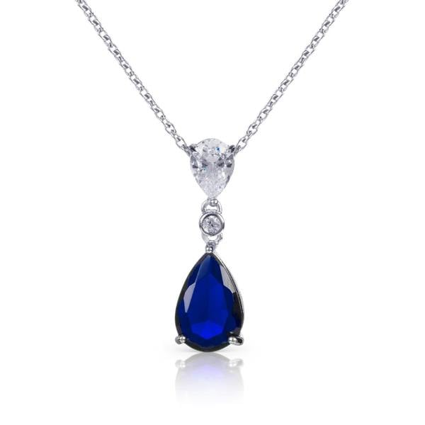 namana 925 Sterling Silver Blue Pear Shaped Pendant Necklace