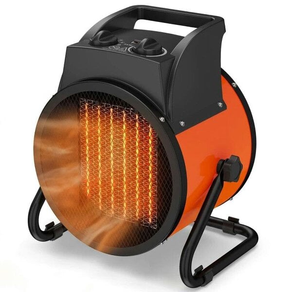 Industrial Fan Heater 5000W with Tilting, Electric Ceramic Space Heater with Adjustable Thermostat, Handle - Orange & Black