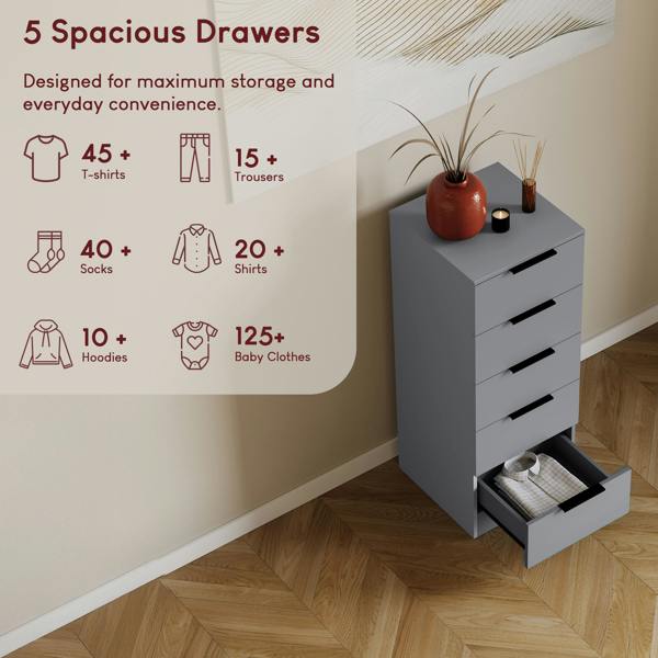 Vida Designs Trega 5 Drawer Narrow Chest, Black