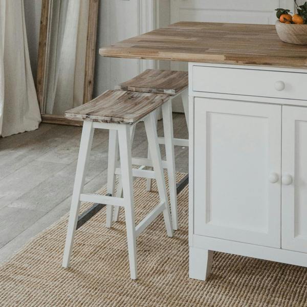 Statement Furniture Florence Wooden Bar Stool with Legs H65cm, Acacia Hardwood Rectangular Seat