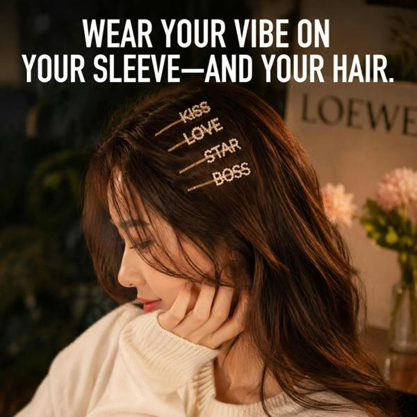 Aquarius Pearl Words Hairpin Love Letter Statement Hair Clip Fashion Accessory Gold