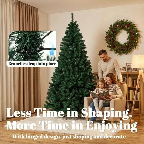 Bobobiy 7ft Artificial Christmas Tree, Fir Hinged Xmas Tree with 1100 Branch Tips, Foldable Steel Stand, Green