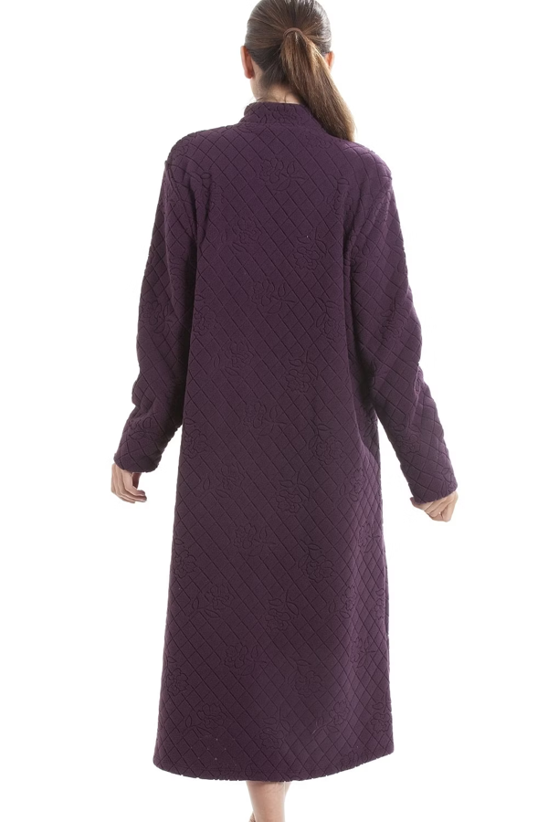 Camille Classic Soft Fleece Jacquard Floral Button Up Housecoat