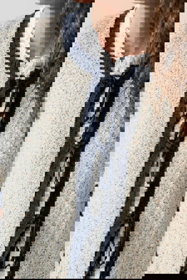 Lily & Me Adelia Tie Front Cardigan Ecru/ Navy