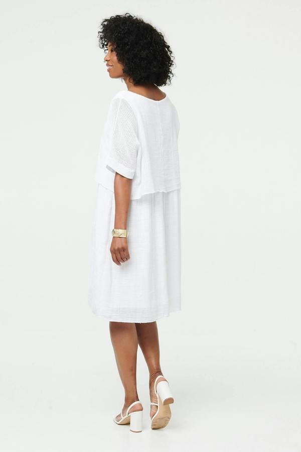 White | Mesh Textured Layered Midi Dress