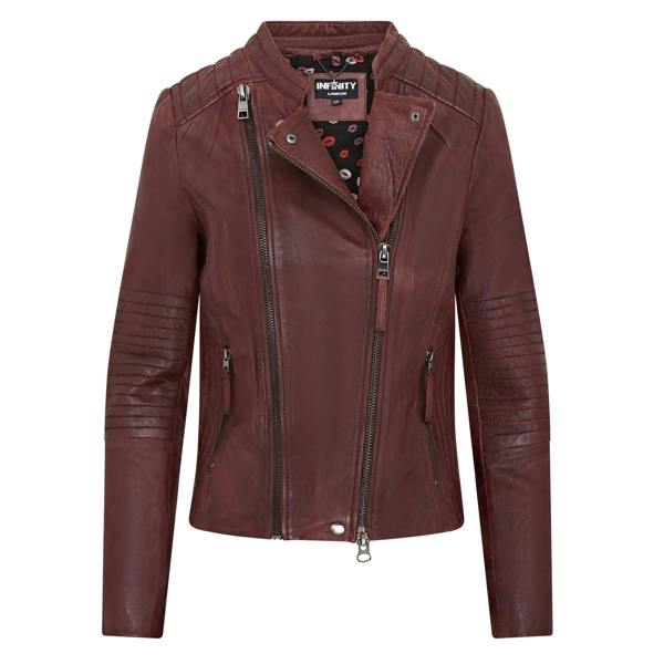 Infinity Leather Womens Burgundy Biker Leather Jacket - Delhi