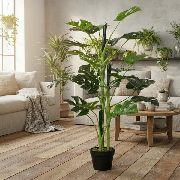 Wyld Haus Doka Large Artificial Monstera Style Tree With 21 Leaves In Decorative Pot