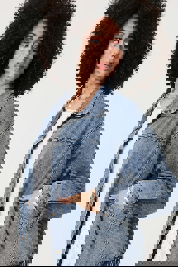 Blue | Zig Zag Stitch Long Sleeve Denim Jacket
