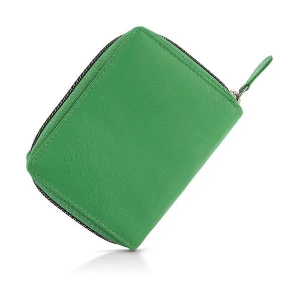 Green zippered pouch on a white background