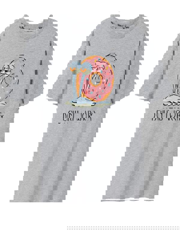 SpongeBob SquarePants Womens Grey Donut Worry Short Sleeved T-Shirt