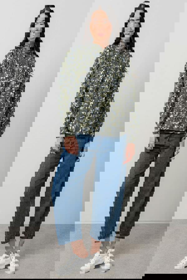 Lily & Me Flora Cotton Pincord Ditsy Print Blouse Moss