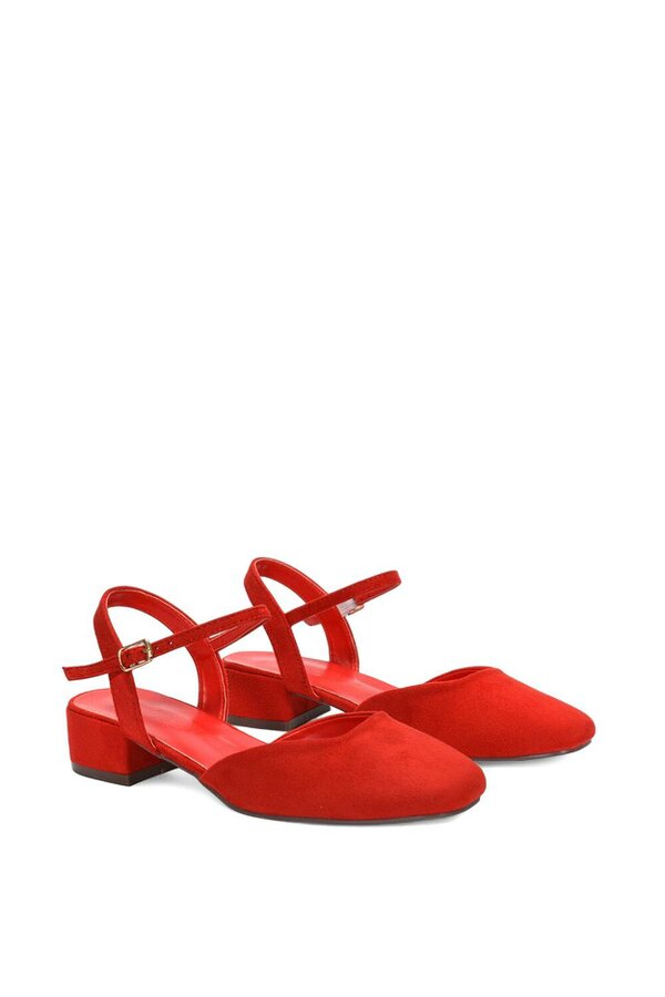 XY LONDON Low Block Heel Court Shoes With Ankle Strap