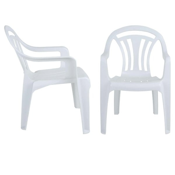 4 x White Stackable Plastic Low Back Garden Chairs For Patios & Outdoor Picnics