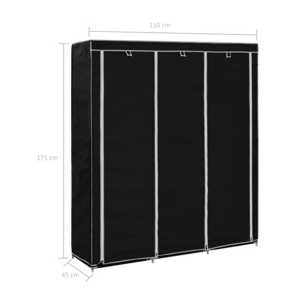 Berkfield Wardrobe with Compartments and Rods Black 150x45x175 cm Fabric