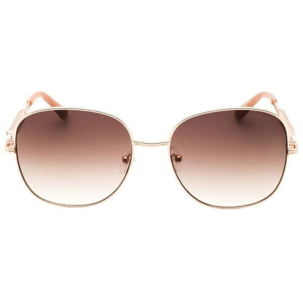 Guess Shiny Rose Gold Metal Frame Gradient Brown Lensed Sunglasses