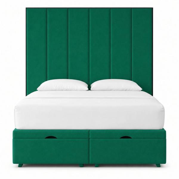 Great British Beds Serena Contrast Piping Divan Ottoman Bed - Green Plush
