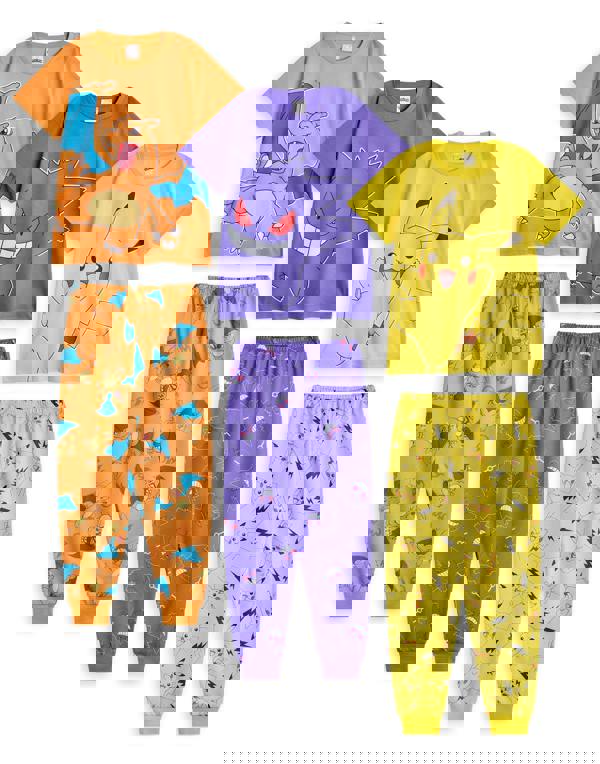 Pokemon Boys Multicoloured Pikachu, Gengar, Charizard Multi-Pack of 3 Short Sleeve Long Leg Pyjama Set