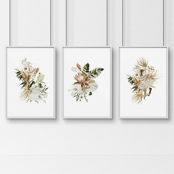 Framed print for bathroom | set of 3 Earth toned Botanical wall prints