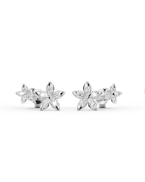 BLOOMTINE Eternal Bloom™ Sterling Silver Flower Stud Climber Earrings | Ethereal Silver Florals