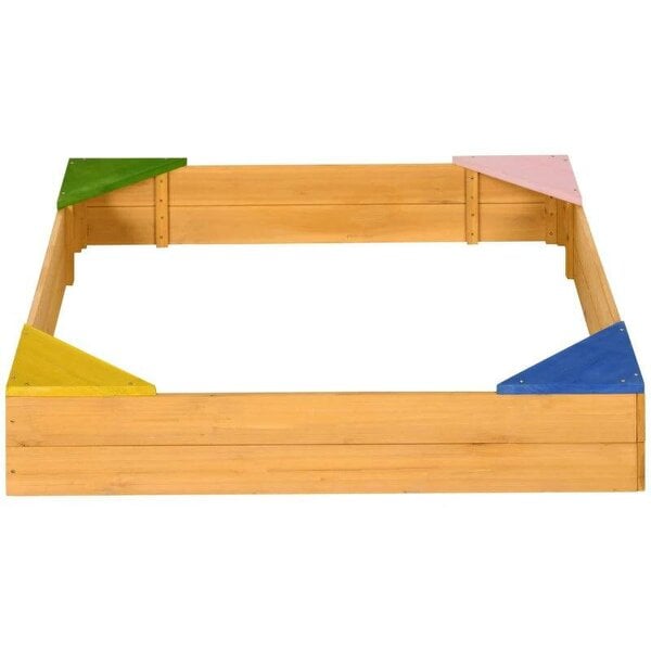 Bobobiy Kids Wooden Sand Pit, Children Sandbox, with Four Seats, Non-Woven Fabric, for Gardens, Playgrounds